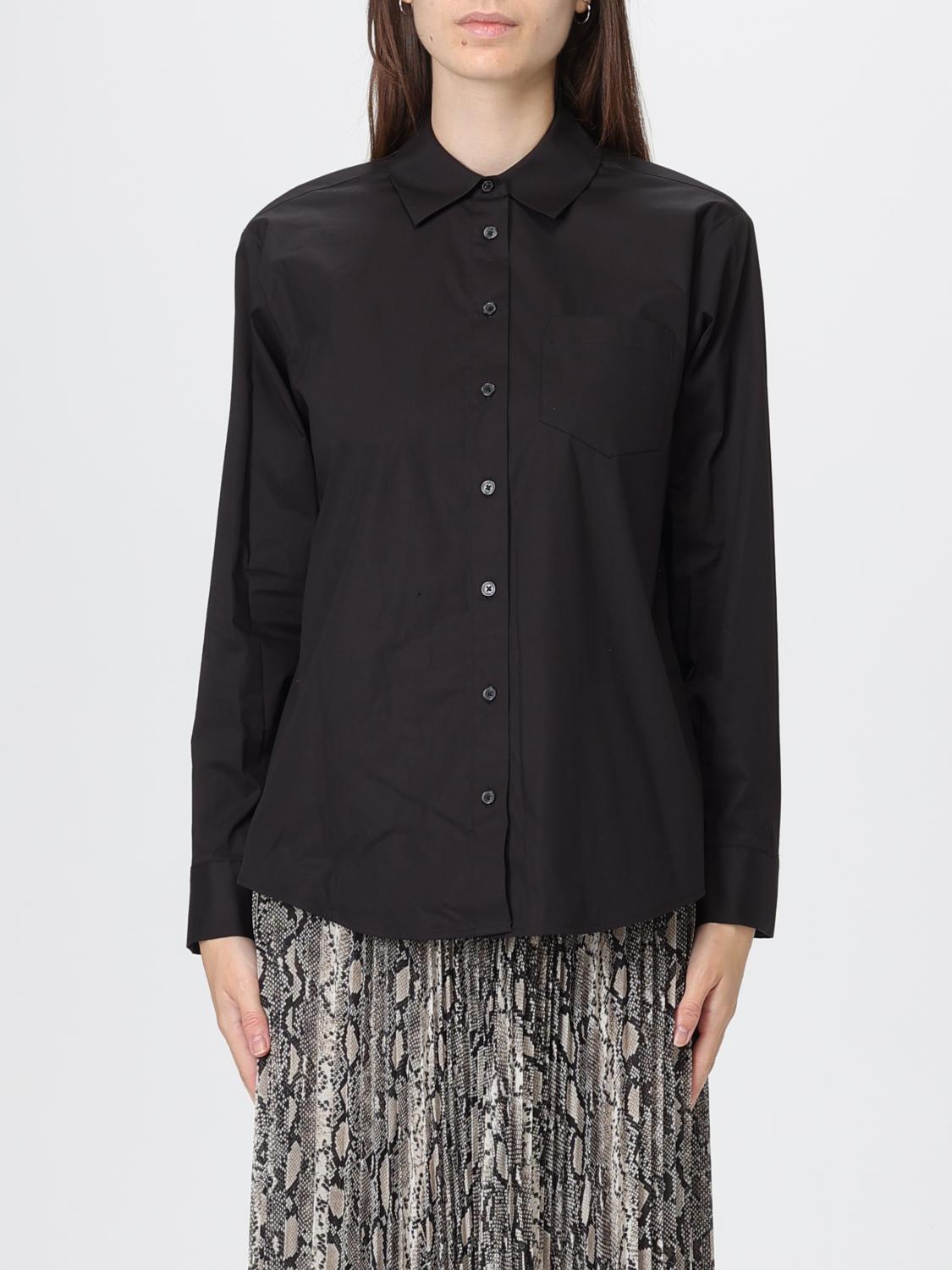 Michael Kors Black Shirt With Button-down Collar And One Front Patch Pocket In Cotton Stretch Woman In Black