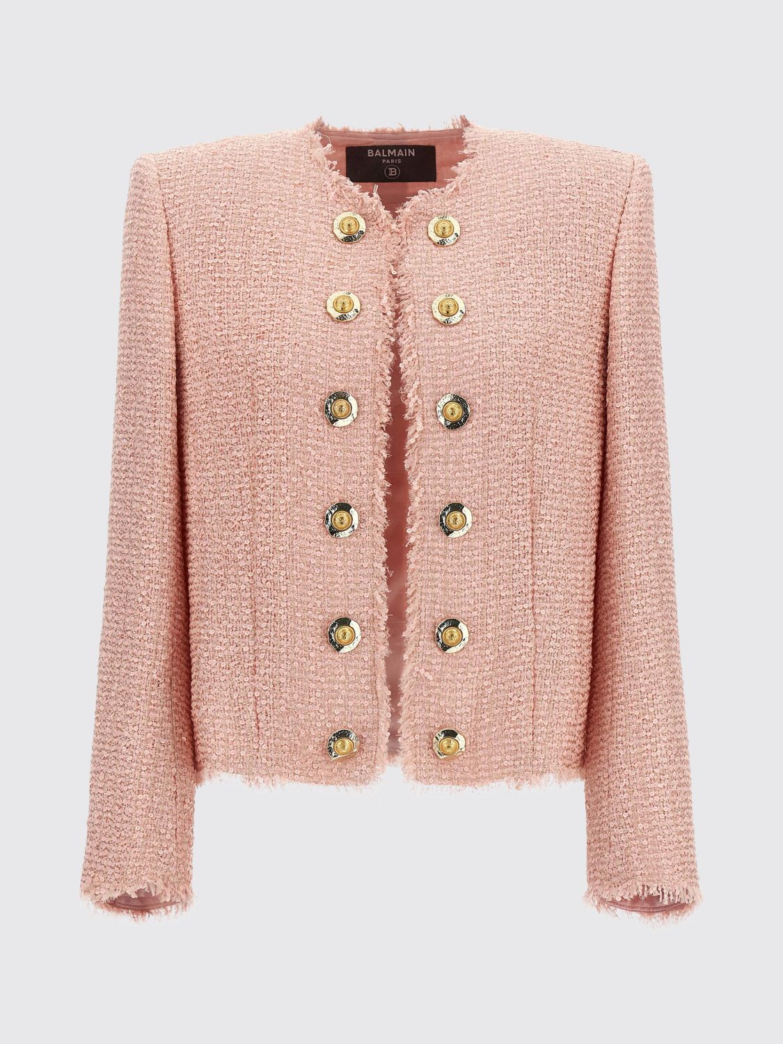 Balmain Edge-to-edge Sequin Tweed Jacket In Pink