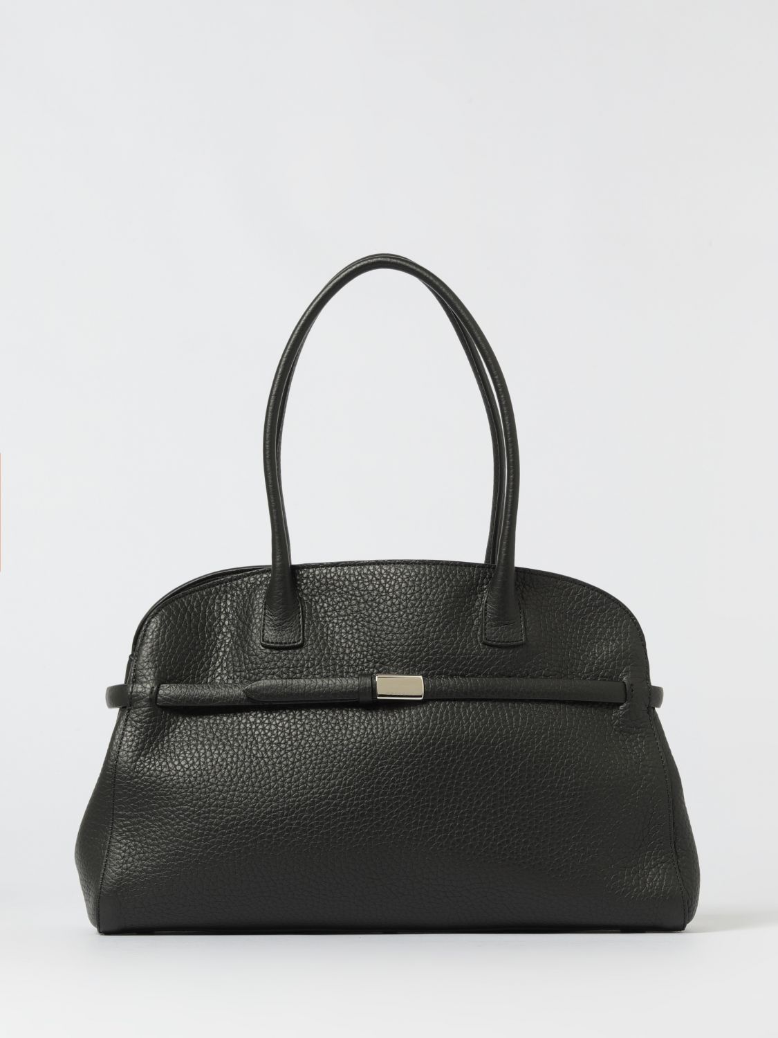 Orciani Textured Leather Handbag With Detachable Strap In Black