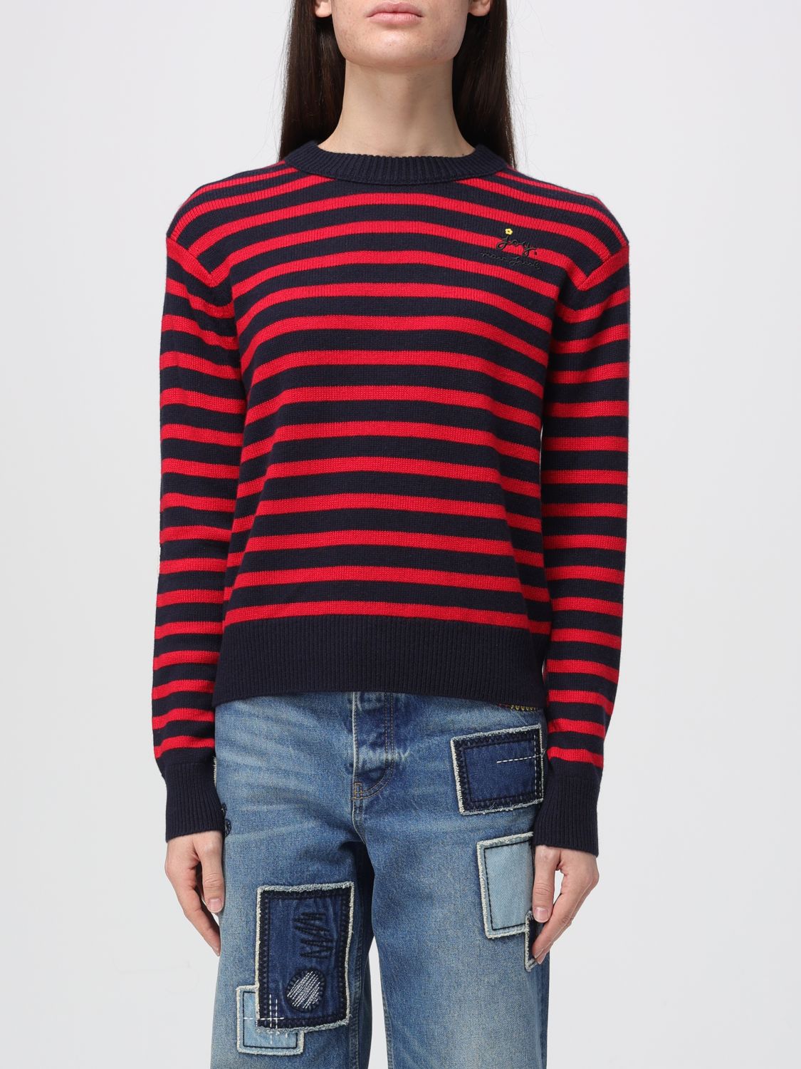 Marc Jacobs Joy Striped Crewneck Sweater In Red