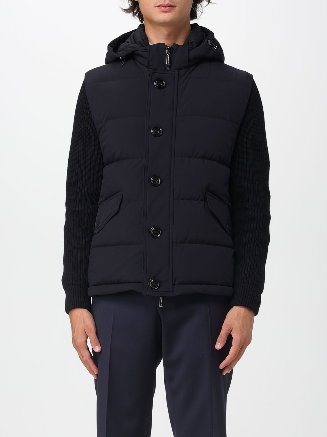 Moorer Quilted Knitted Long Sleeves Jacket In Blue