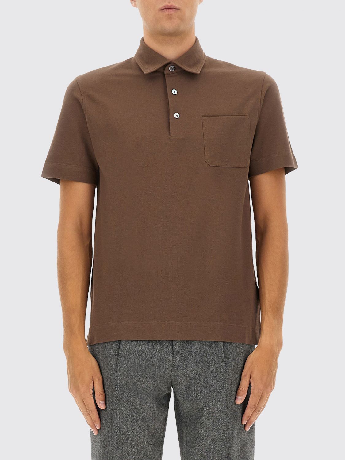 Zegna Cotton Polo Shirt With Pocket In Brown