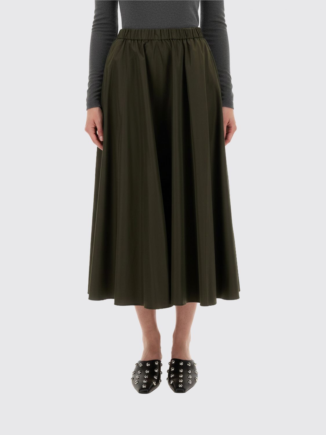 Aspesi Expanded Midi Skirt With Elastic Waistband In Brown