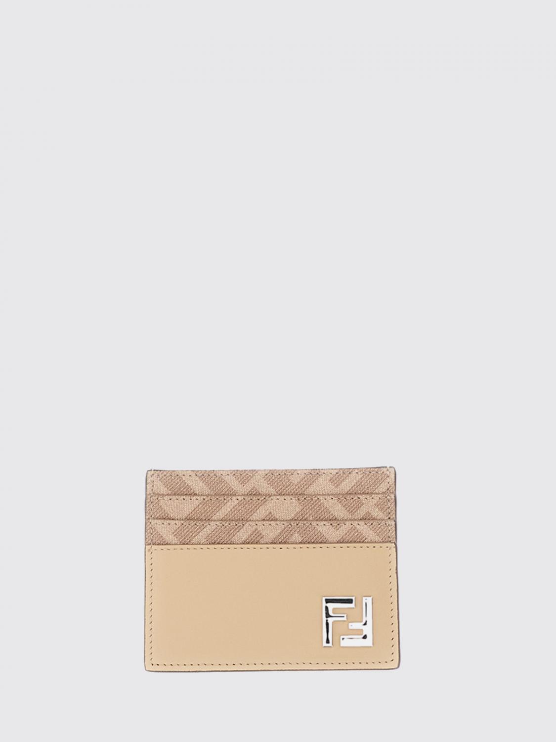 FENDI Portacarte di credito Squared FF in pelle e cotone spalmato