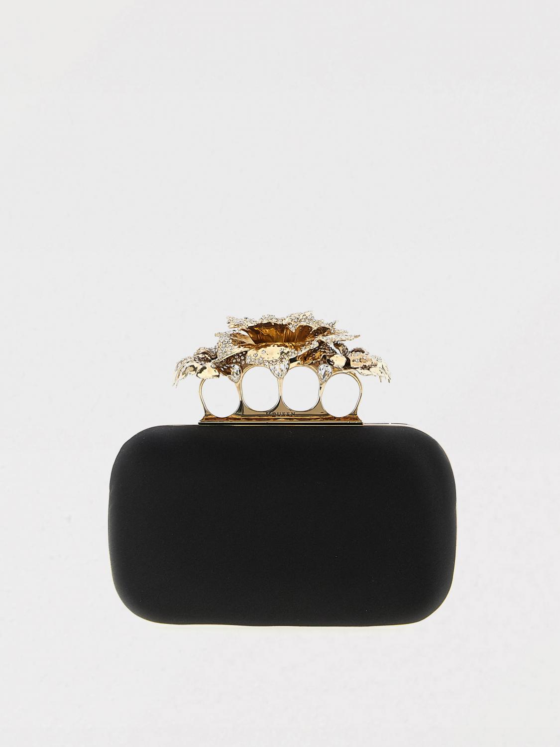 Alexander Mcqueen Floral Design Clutch Detachable Chain Strap In Black