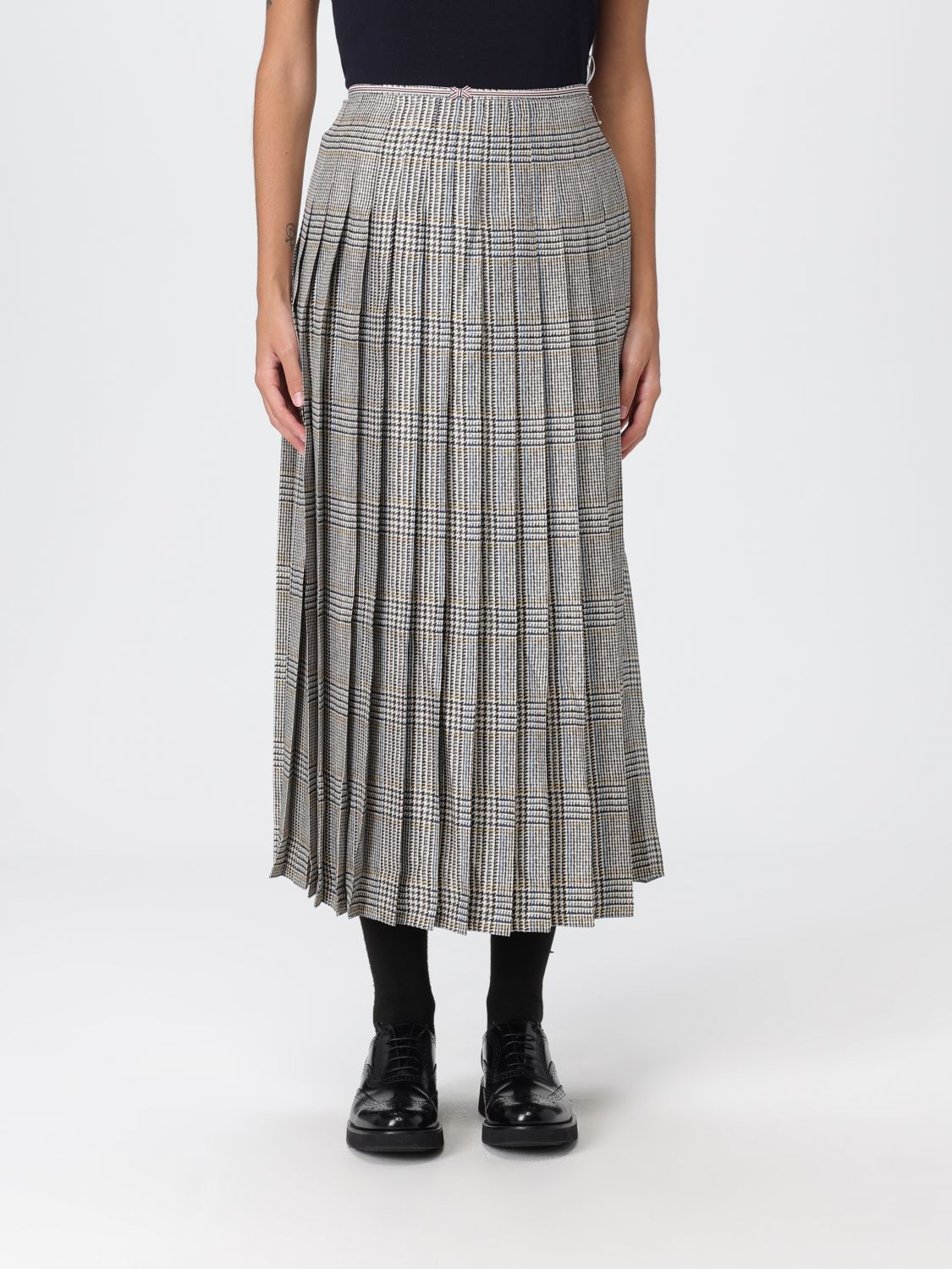 Thom Browne Houndstooth-pattern Pleated Midi Skirt In Gray