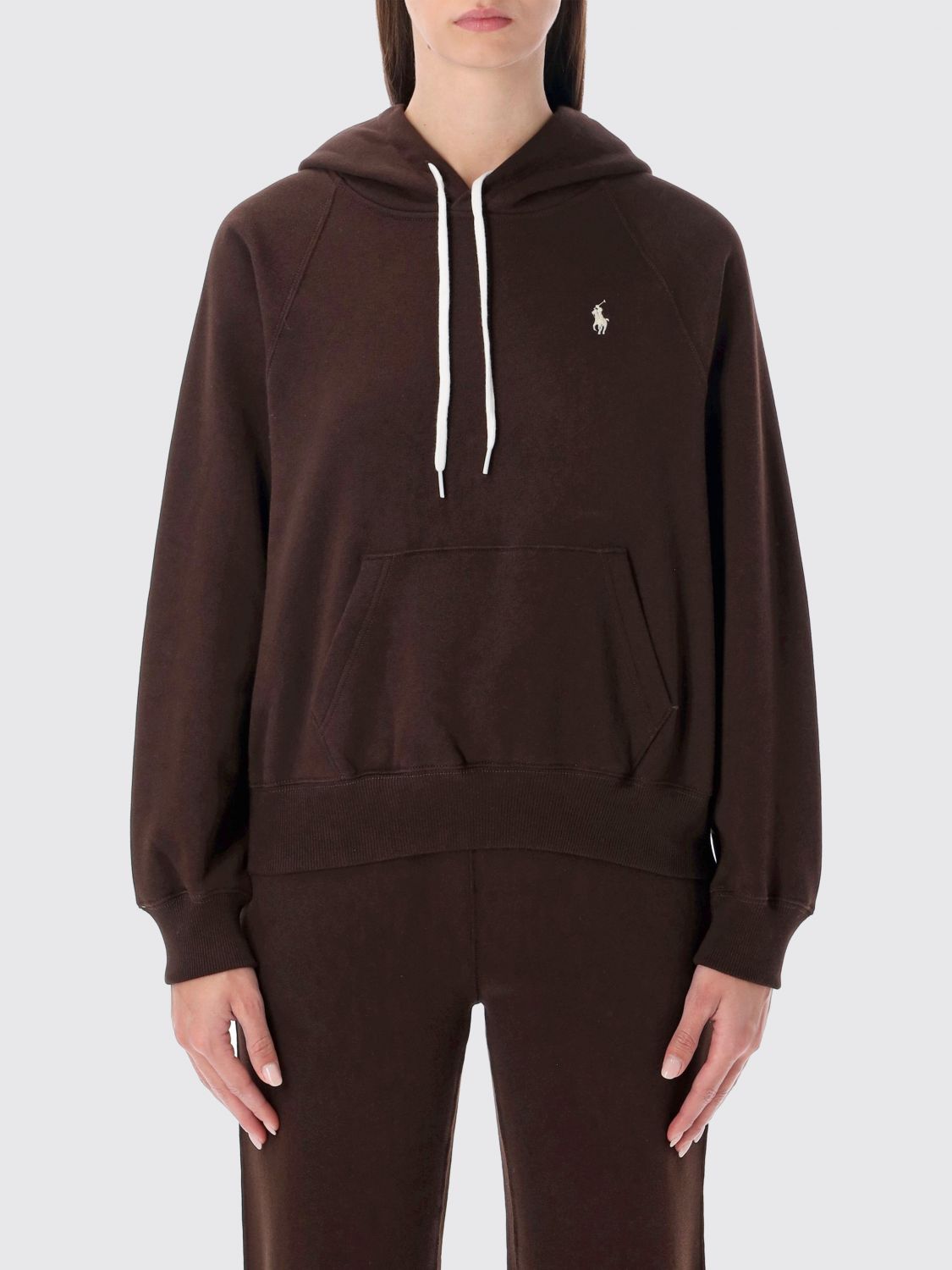 Polo Ralph Lauren Fleece Cotton Hoodie With Logo Embroidery In Brown