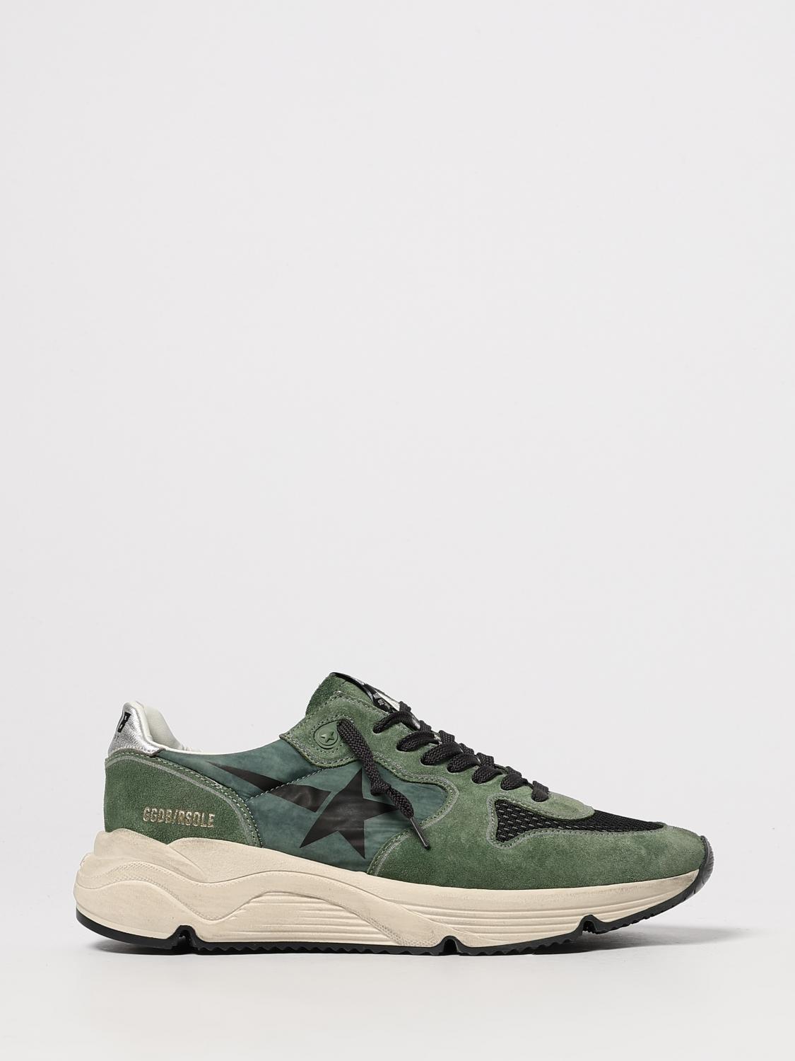 Golden Goose Running Sole Nylon And Net Upper Suede Toe And Spur Printed Star Nappa Heel Sneakers Green In Green