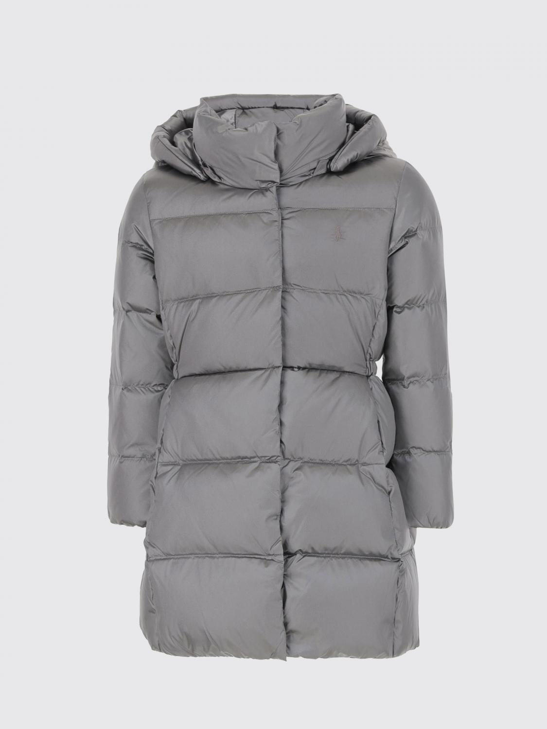 Polo Ralph Lauren Long Padded Down Jacket With Logo In Gray