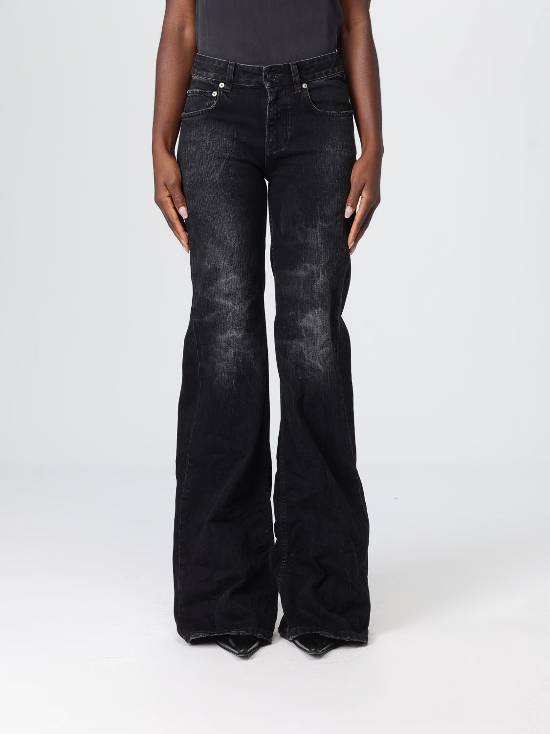Balenciaga Wide-leg Washed Black Denim Jeans In Black