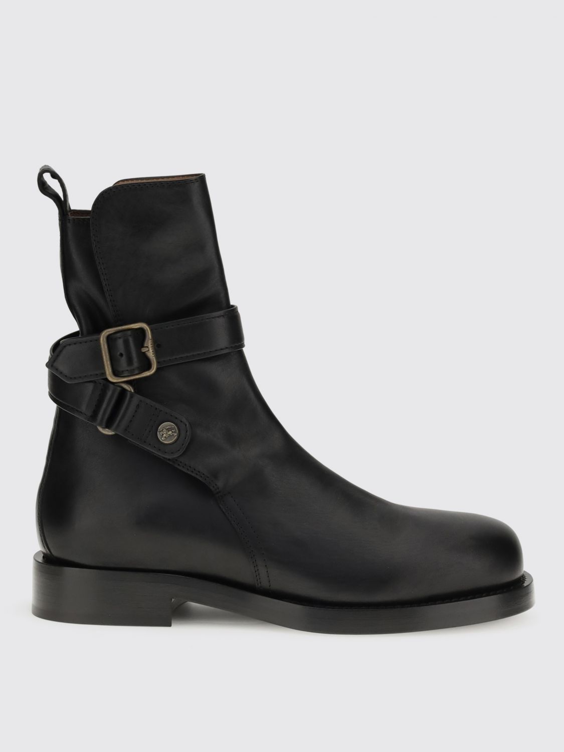 Burberry Round Toe Leather Ankle Boots With Pull Tab In Black