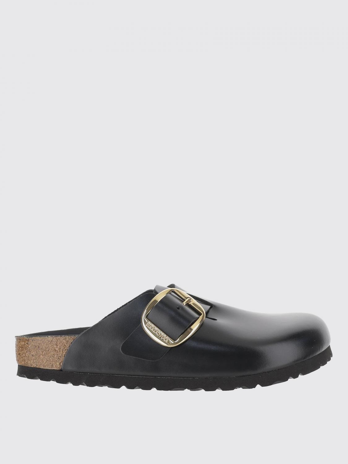 Birkenstock Boston Buckle Flat Mules In Black