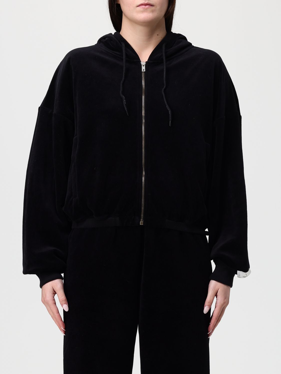 Golden Goose Black Sweatshirt With Fixed Hood And Logo Patch On The Sleeve In Cotton Blend Woman In Black