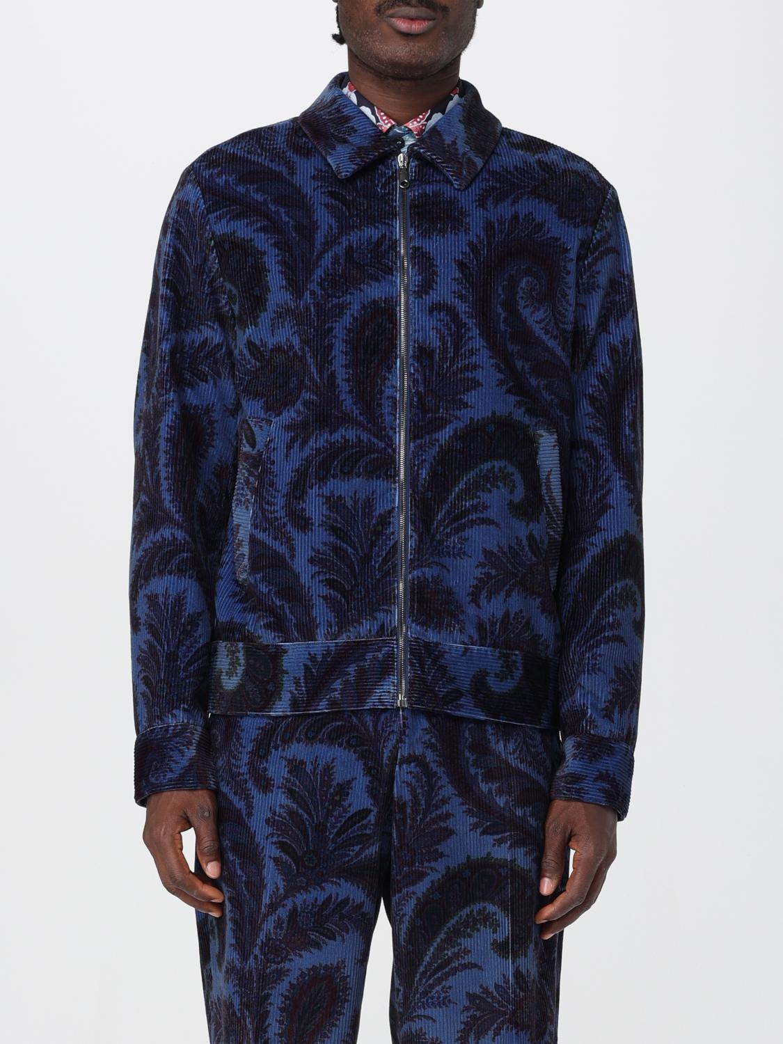 Etro Velvet Bomber Jacket With Print In Blue