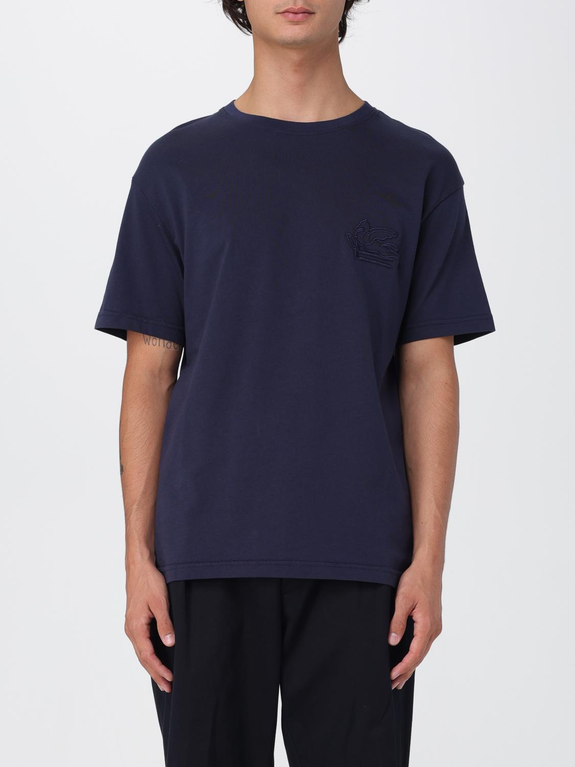 Etro Men T-shirt With Pegasus Embroidery In Blue