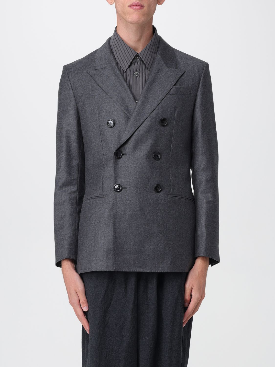 Ami Alexandre Mattiussi Grey Double-breasted Jacket With Peak Revers In Wool Man In Gray