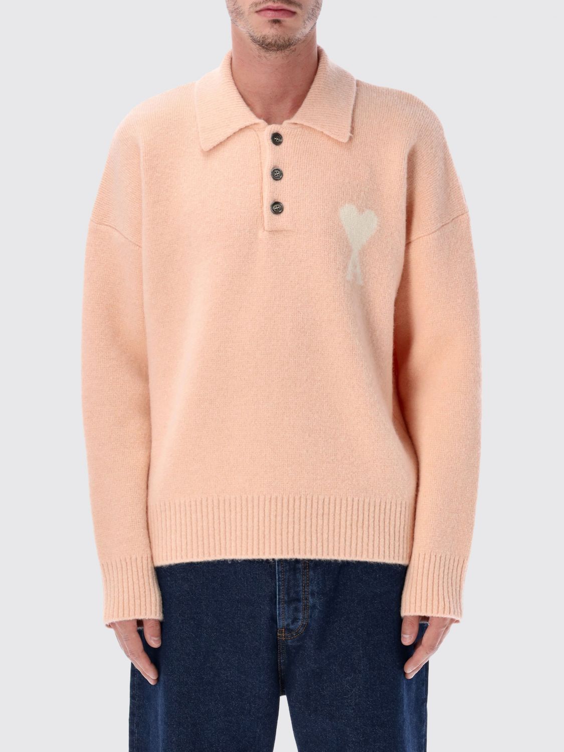 Ami Alexandre Mattiussi Ami Paris Powder Pink Ami De Coeur Polo Sweater Men In Purple