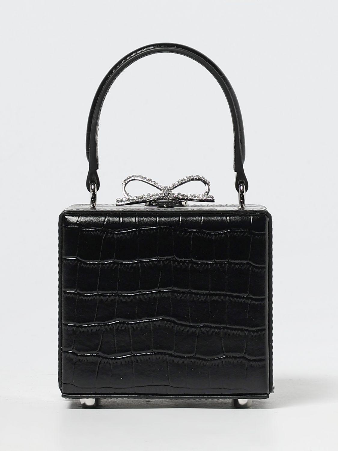 Self-portrait Mini Crocodile-embossed Bow Tote Bag In Black