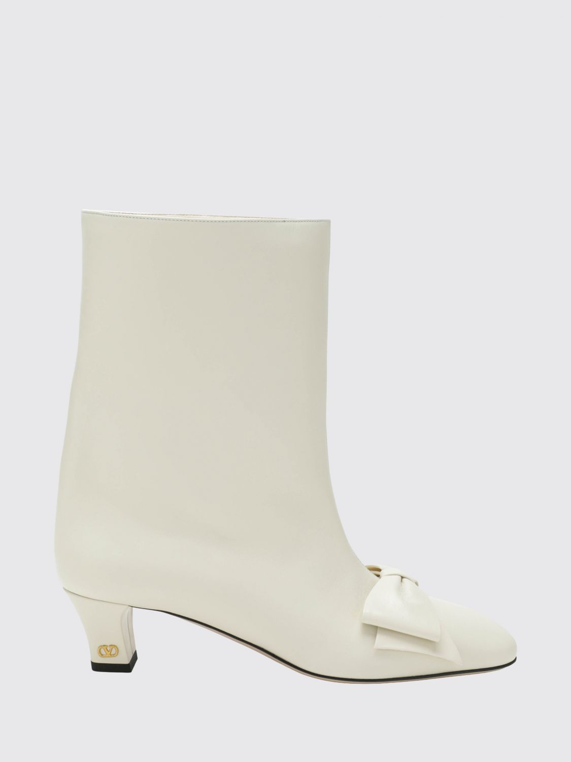 Valentino Leather Mid-calf Boots Featuring Bow Detail In White