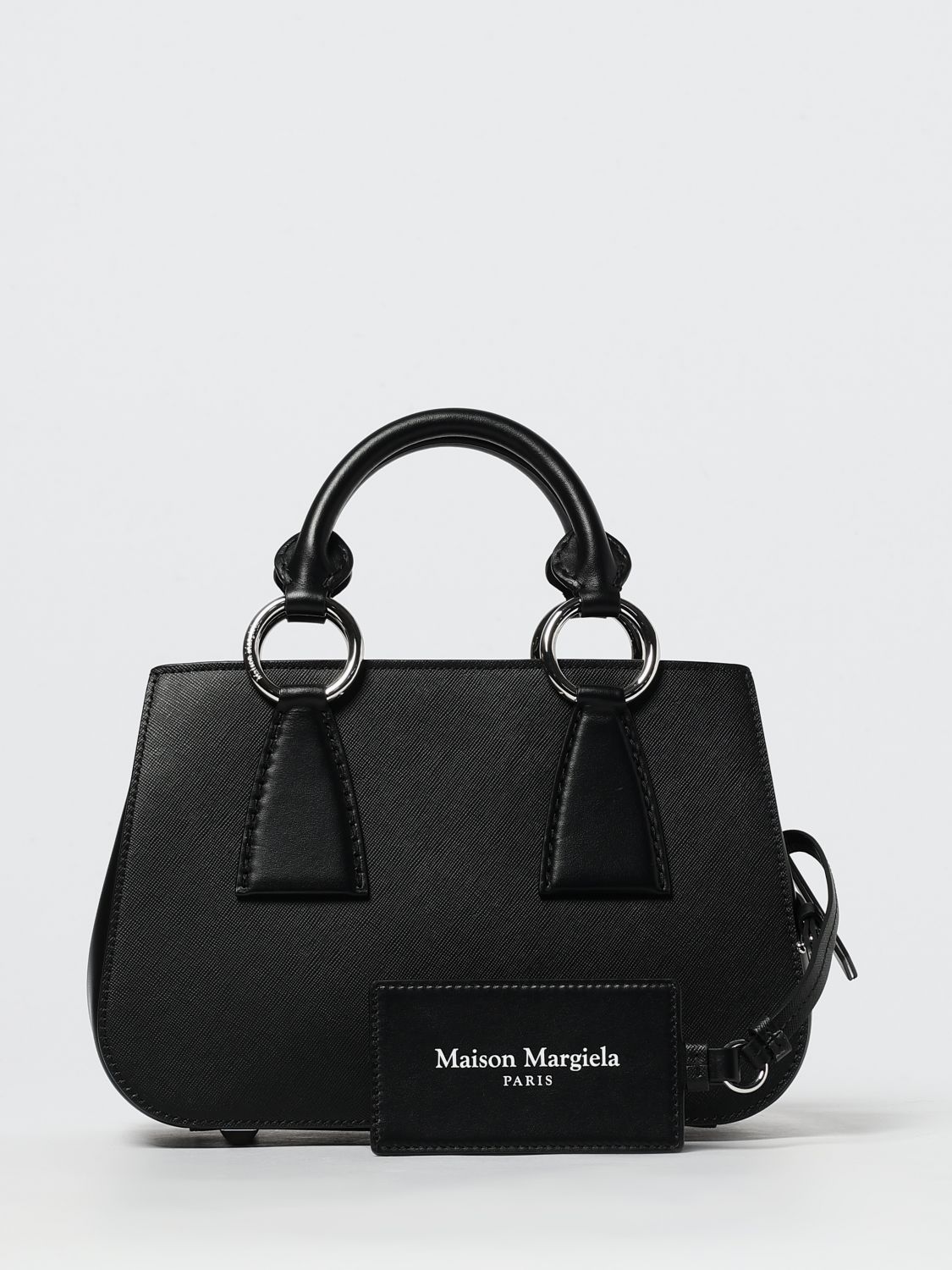 Maison Margiela Shoulder Bags With Metal Rings And Textured Finish In Black