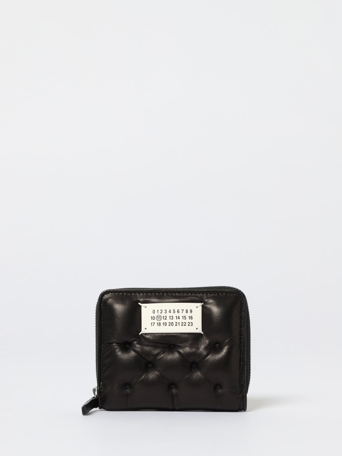 Maison Margiela Quilted Black Leather Zip Wallet With Contrasting Label In Black