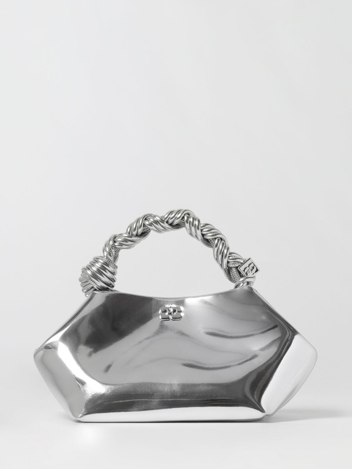 Ganni Silver Leather Small Bou Top Handle Bag In Gray