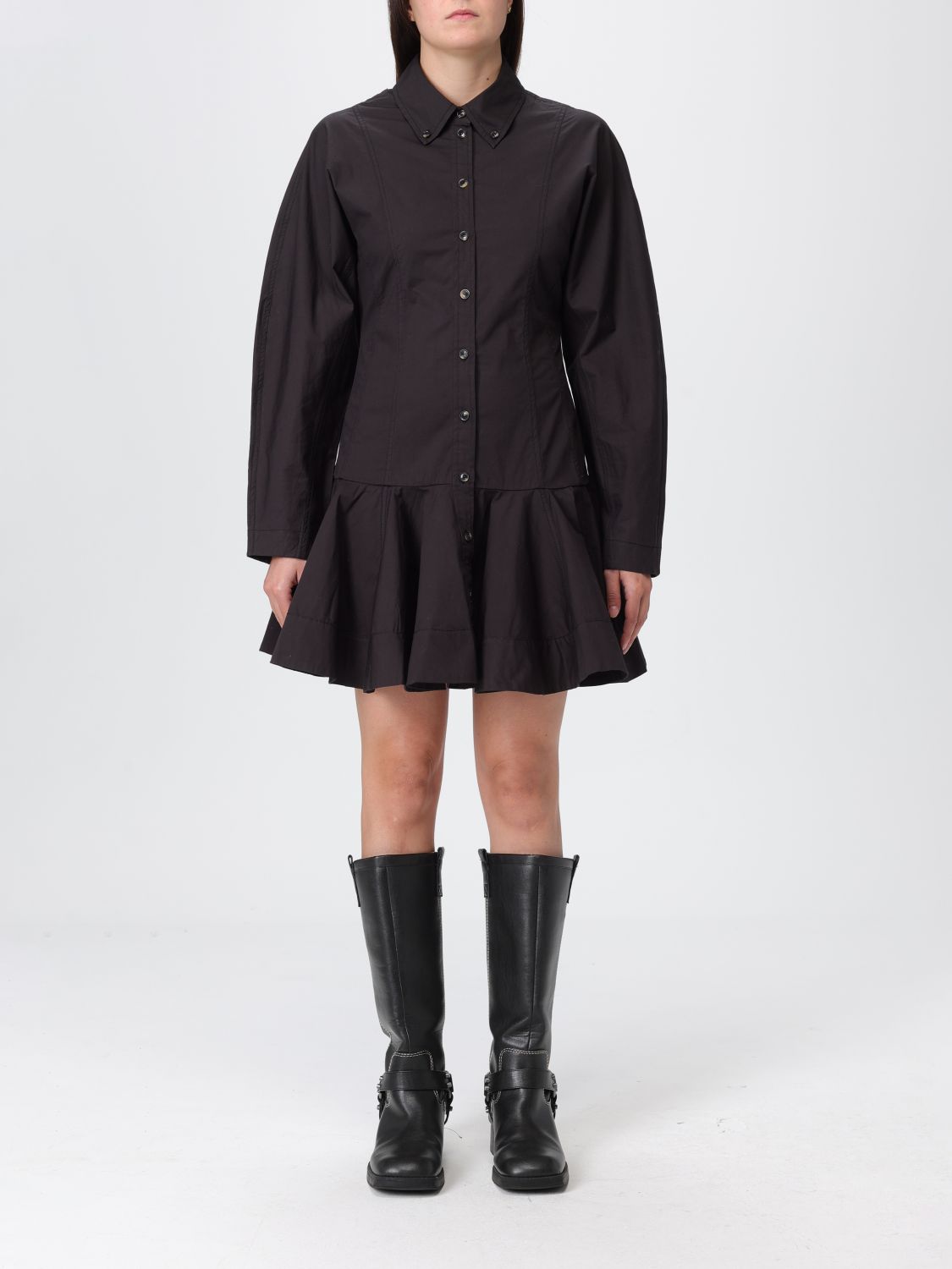 Ganni Women Short Chemisier Dress In Black