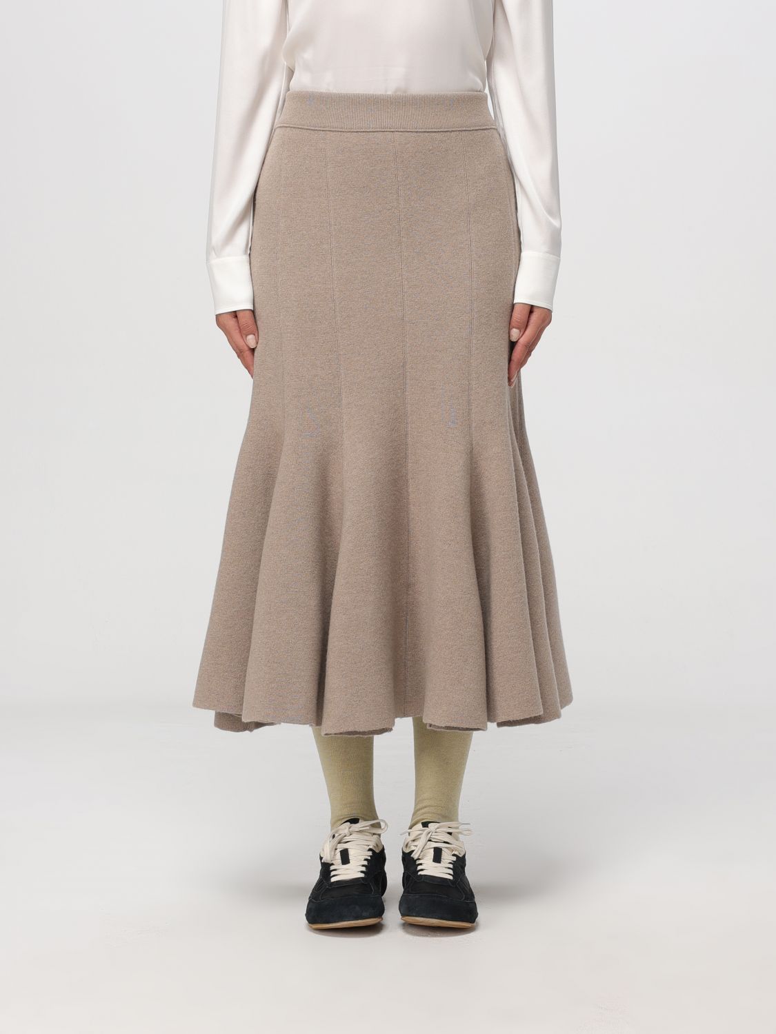 Bottega Veneta Womens Beige Flared High-waist Cashmere-blend Midi Skirt In Neutral