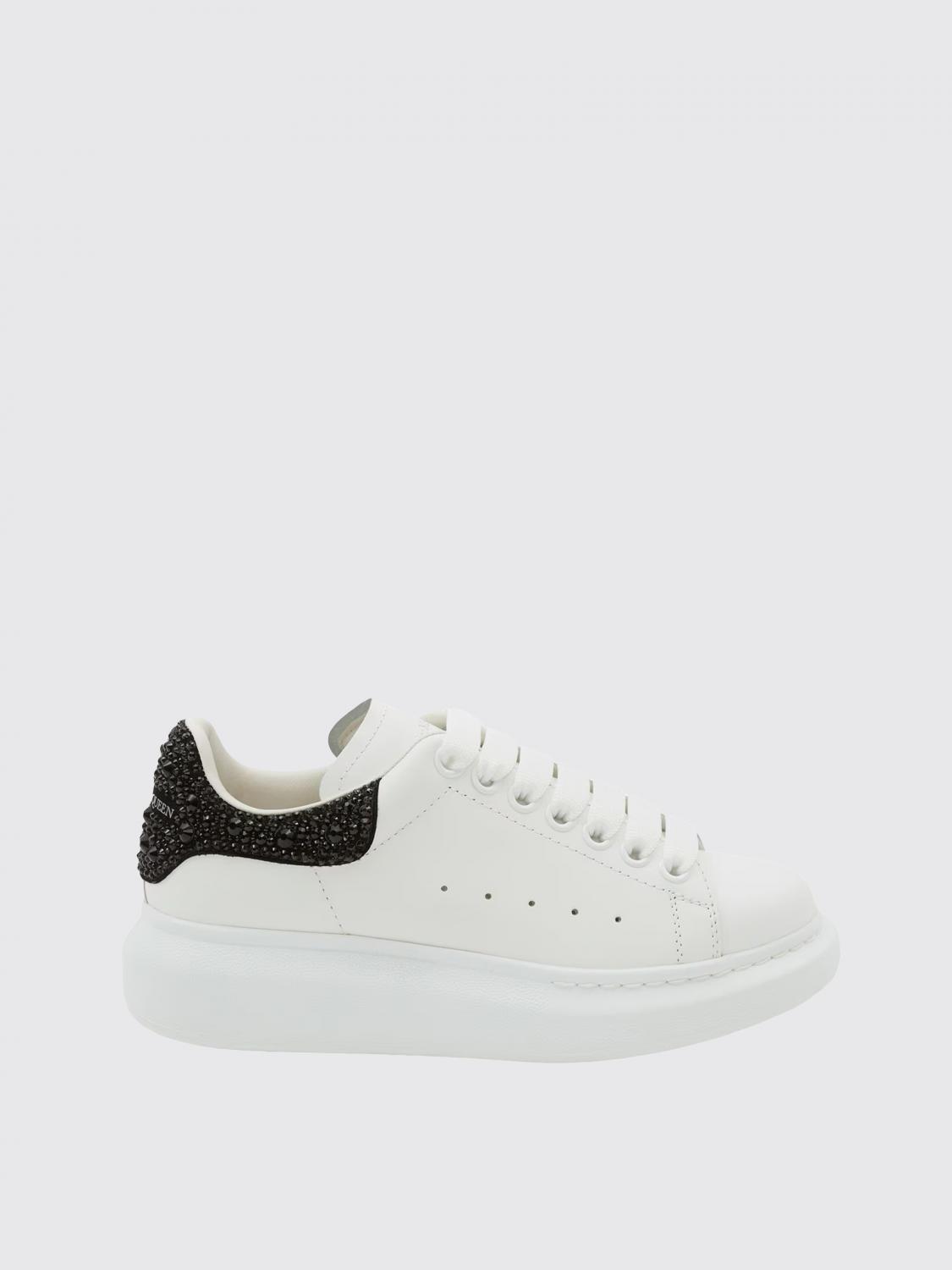 Alexander Mcqueen Crystal-embellished Leather Exaggerated-sole Sneakers In White