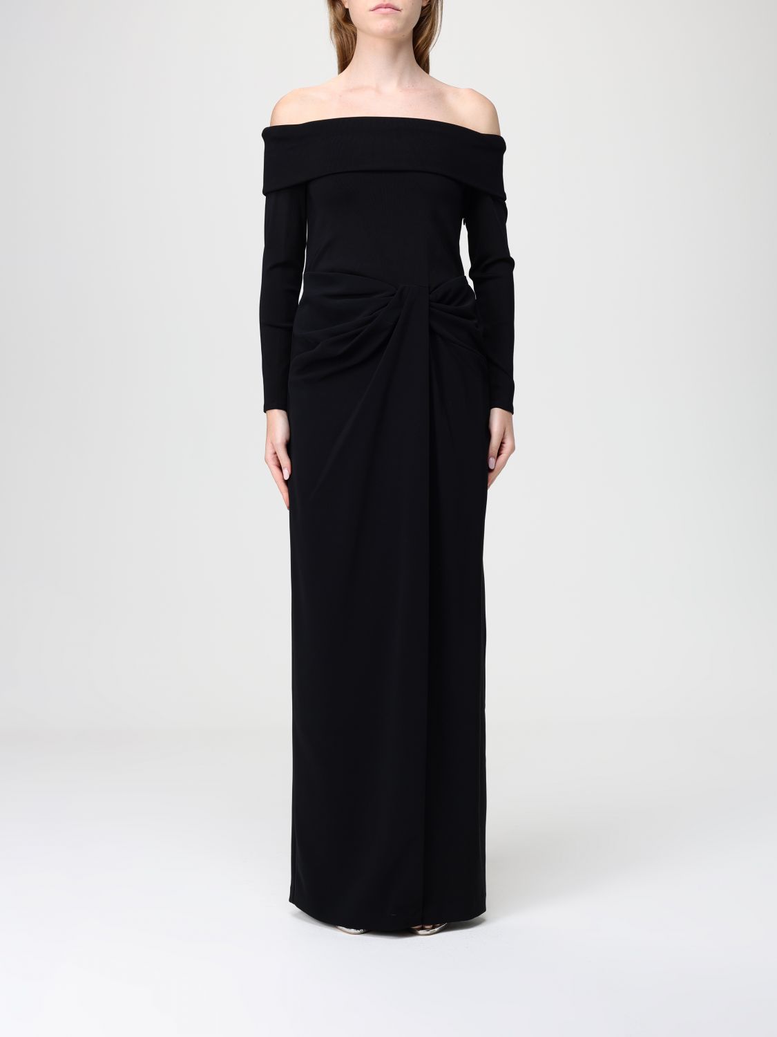 Ralph Lauren Off-shoulder Draped Dress In Black