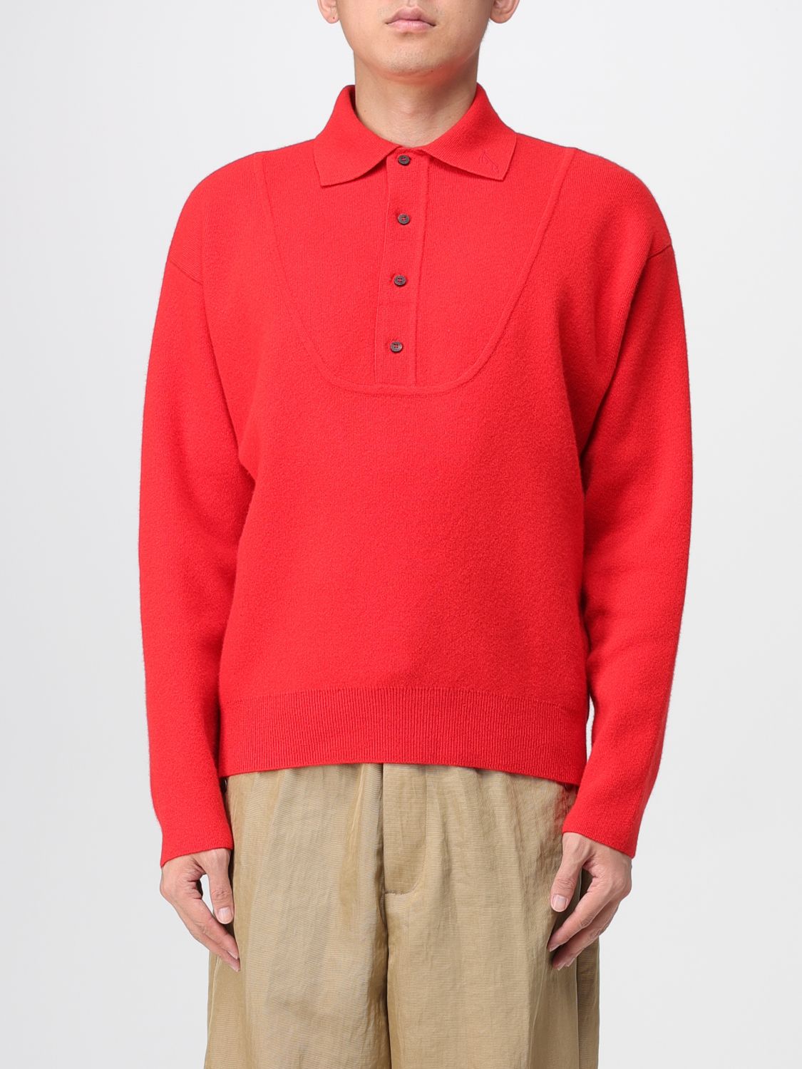 Jacquemus Merino Wool And Cashmere Polo Shirt Knitwear Red In Red