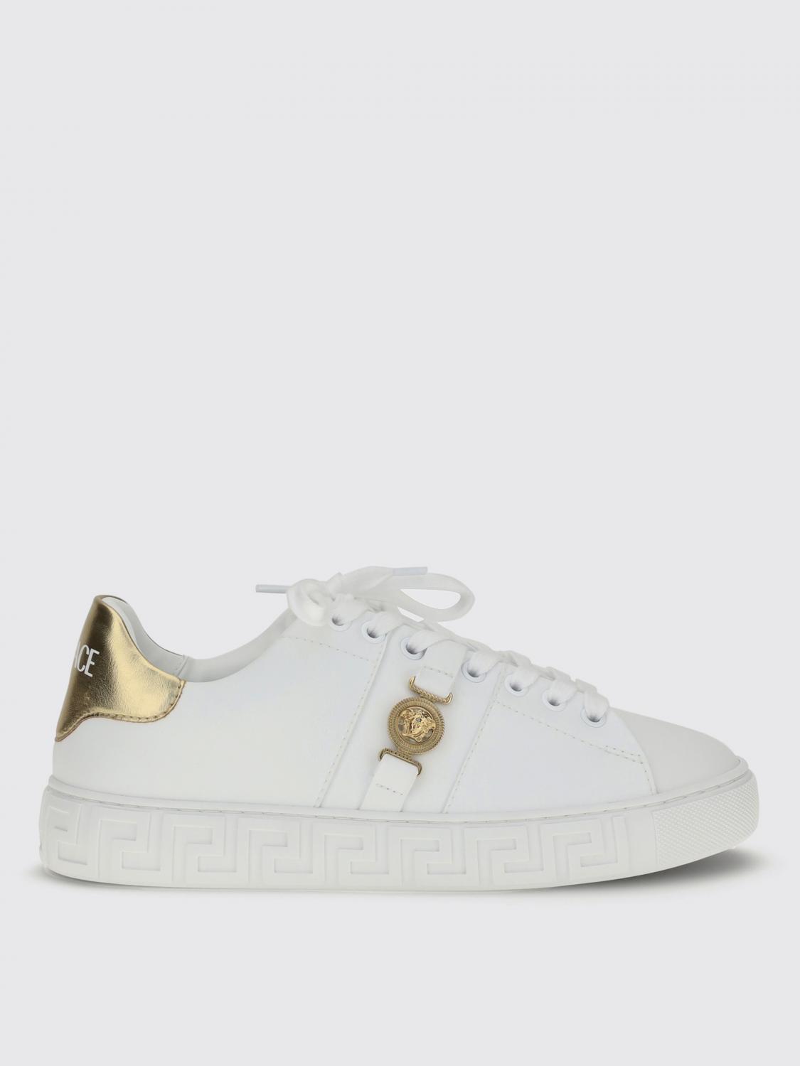 Versace Flat Sole Low-top Sneakers With Greek Key In White
