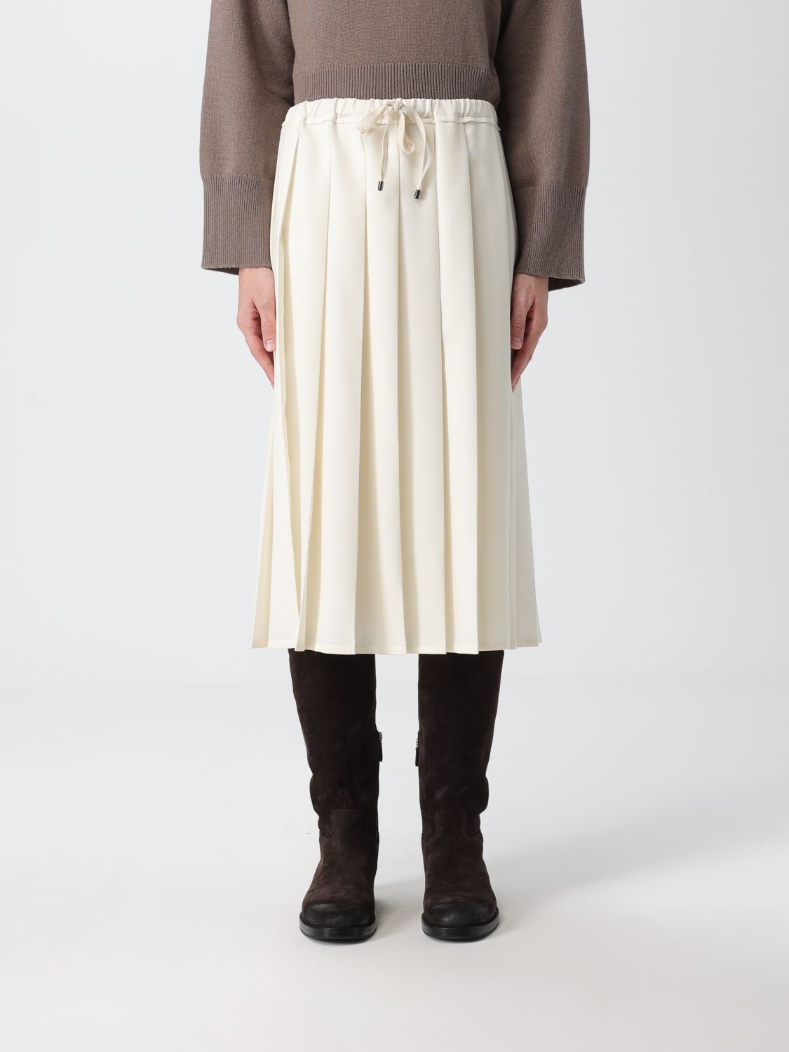 Brunello Cucinelli Pleated Midi Skirt In White