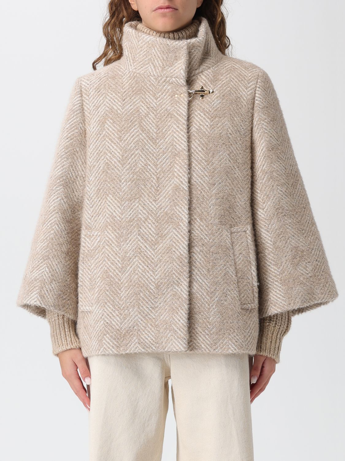 Fay Structured Herringbone Cape In Neutral