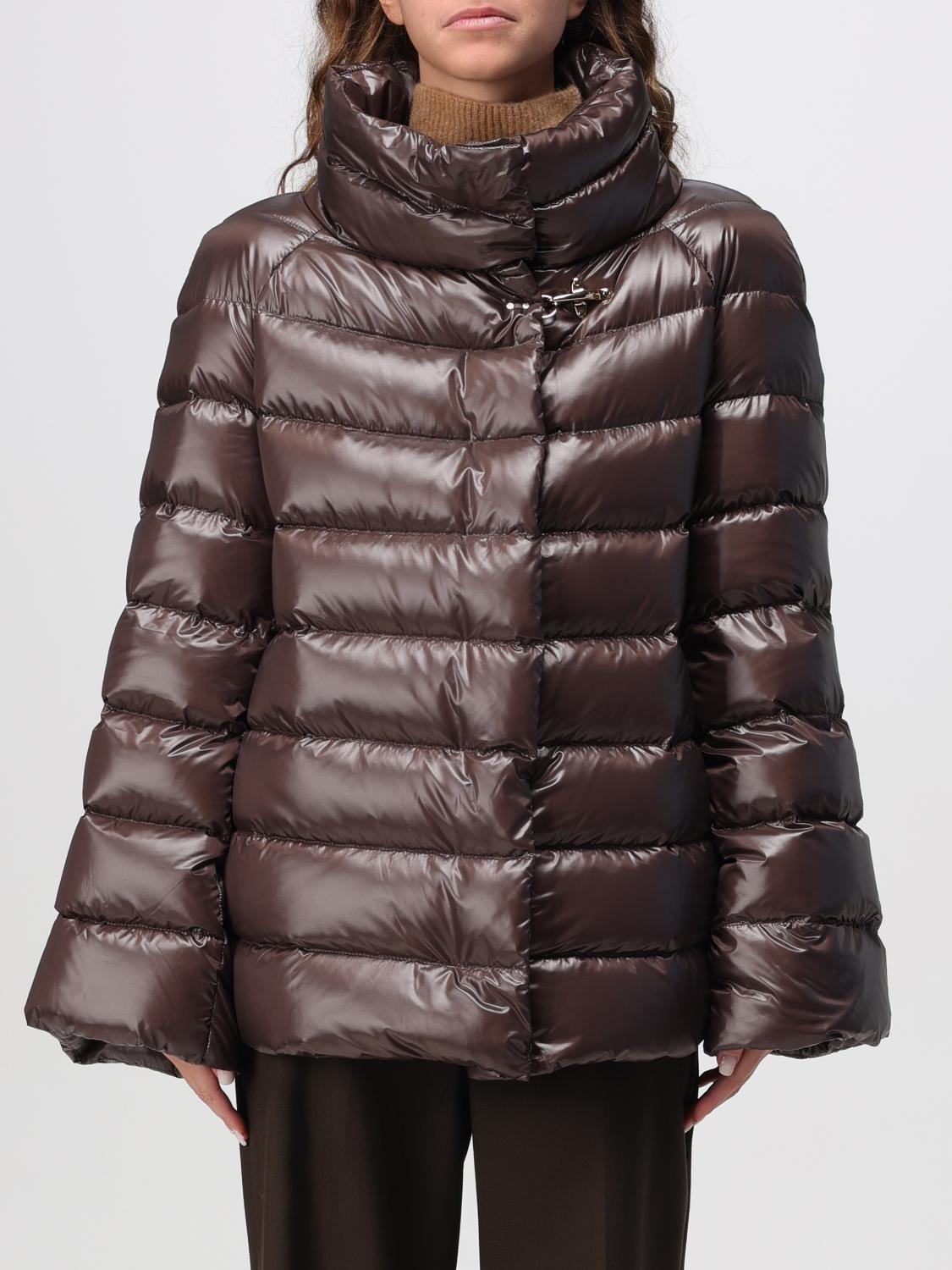 Fay Quilted Rosewood Nylon Down Jacket With Funnel Neck And Iconic Hook In Brown