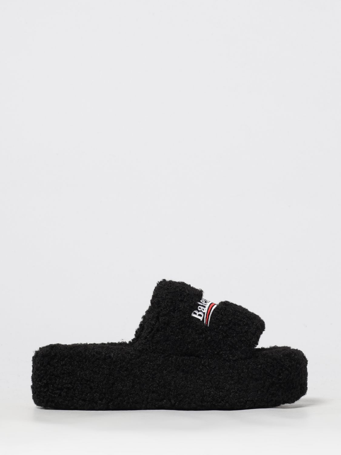 Balenciaga Furry Platform Sliders In Multi
