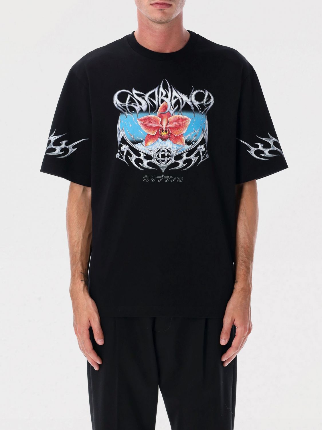 Casablanca Blades Printed Organic Cotton-jersey T-shirt In Black