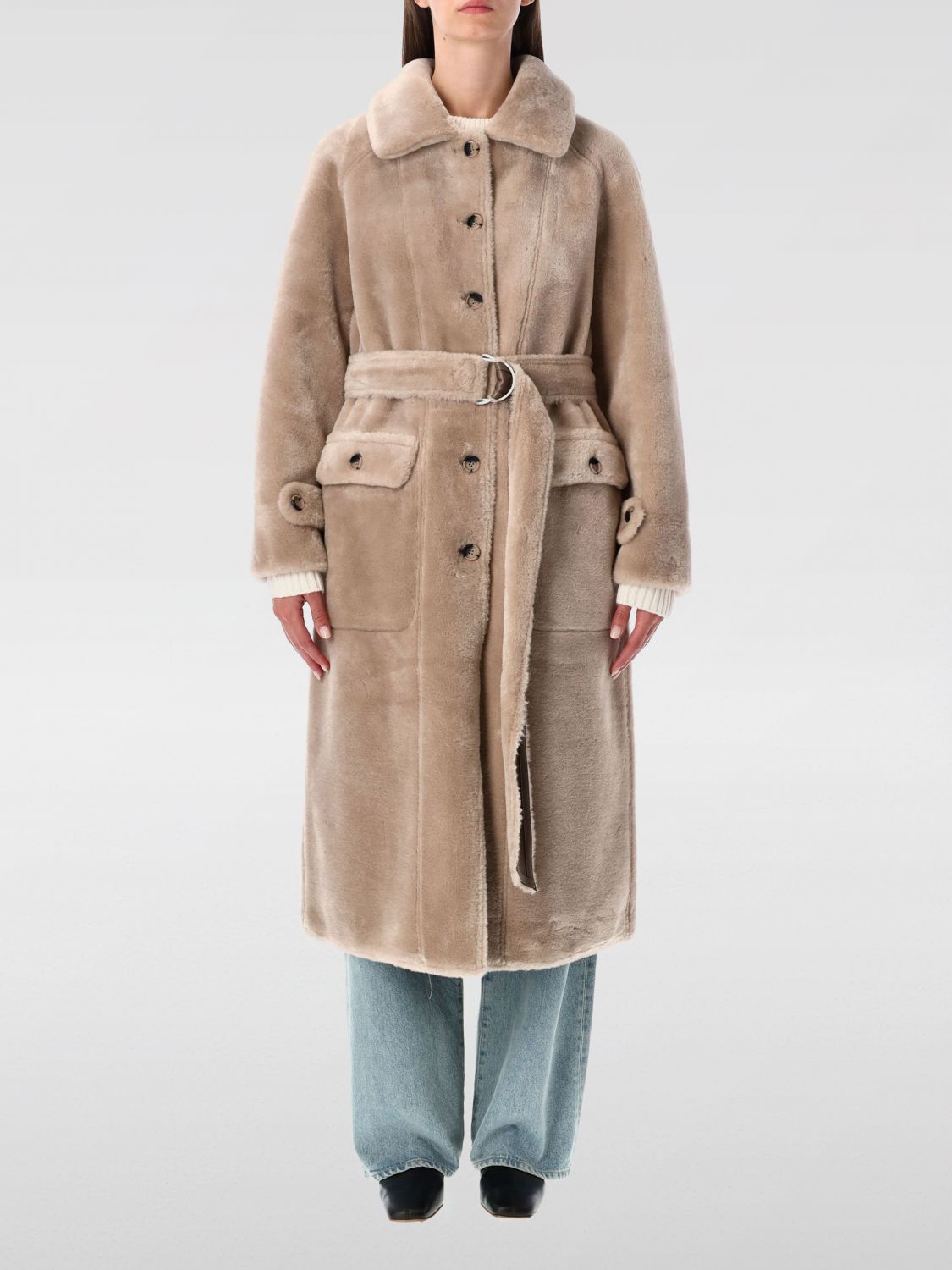 Urbancode Reversible Faux Fur Belted Coat With Suede Interior In Brown