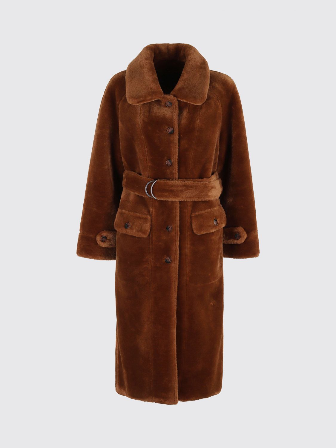 Urbancode Belted Button-front Coat In Brown