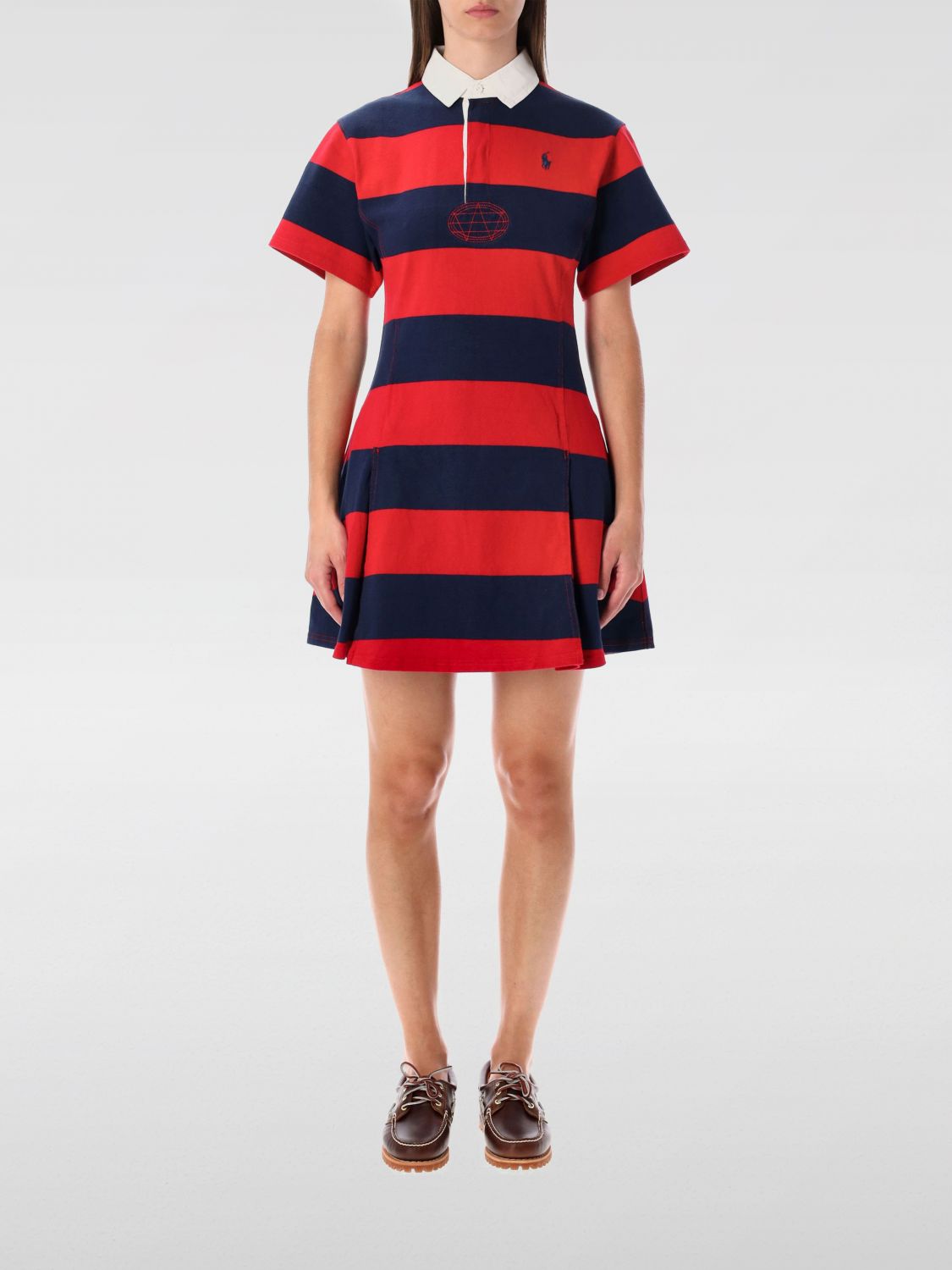 Polo Ralph Lauren Striped Cotton Rugby Dress In Red