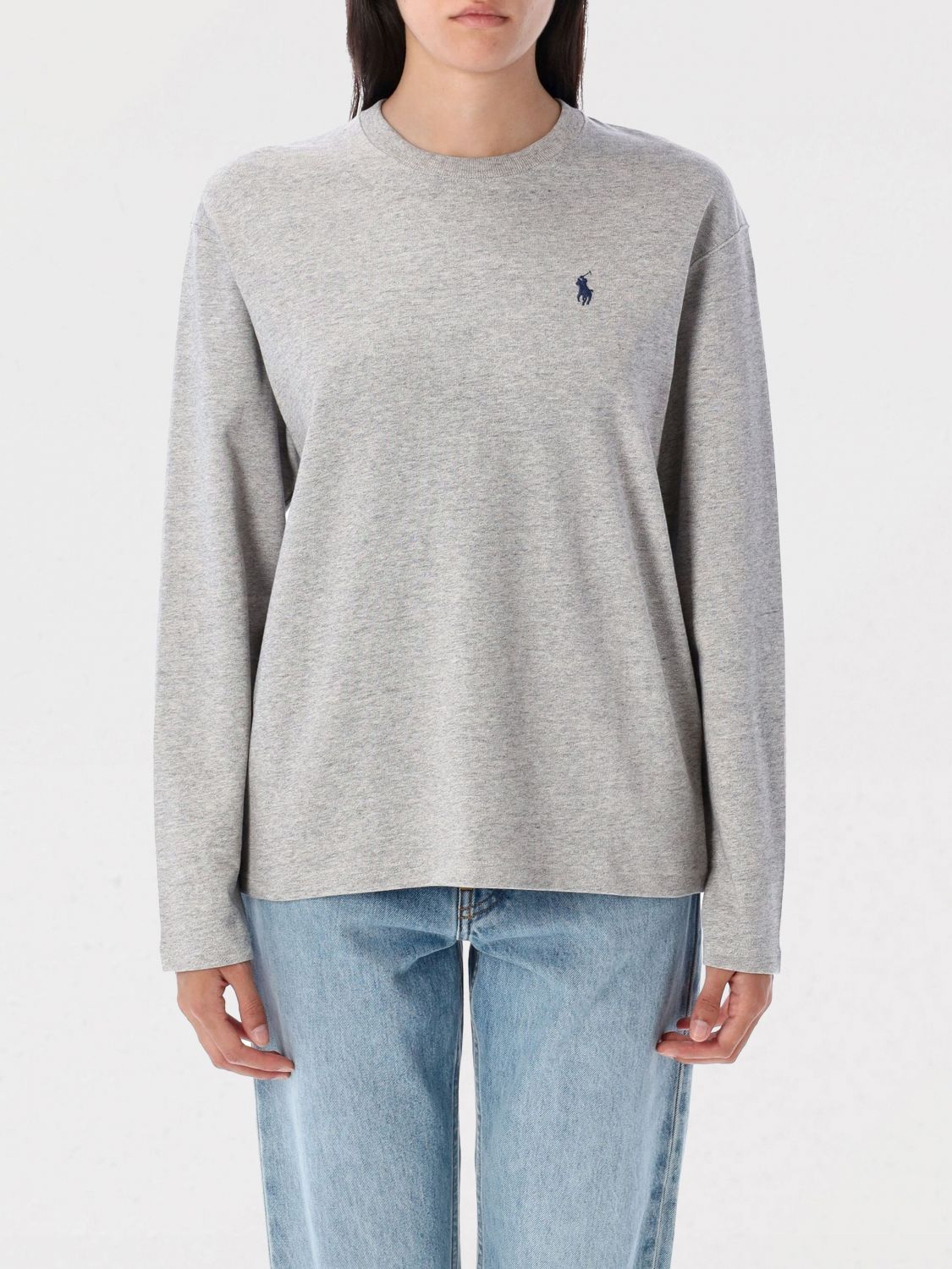 Polo Ralph Lauren Ribbed Crew Neck Fleece With Long Sleeves In Gray