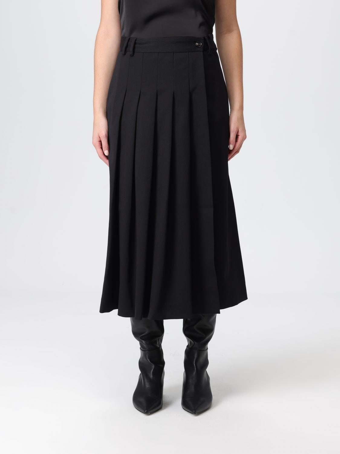 Liviana Conti Pleated Belt Long Skirt In Black