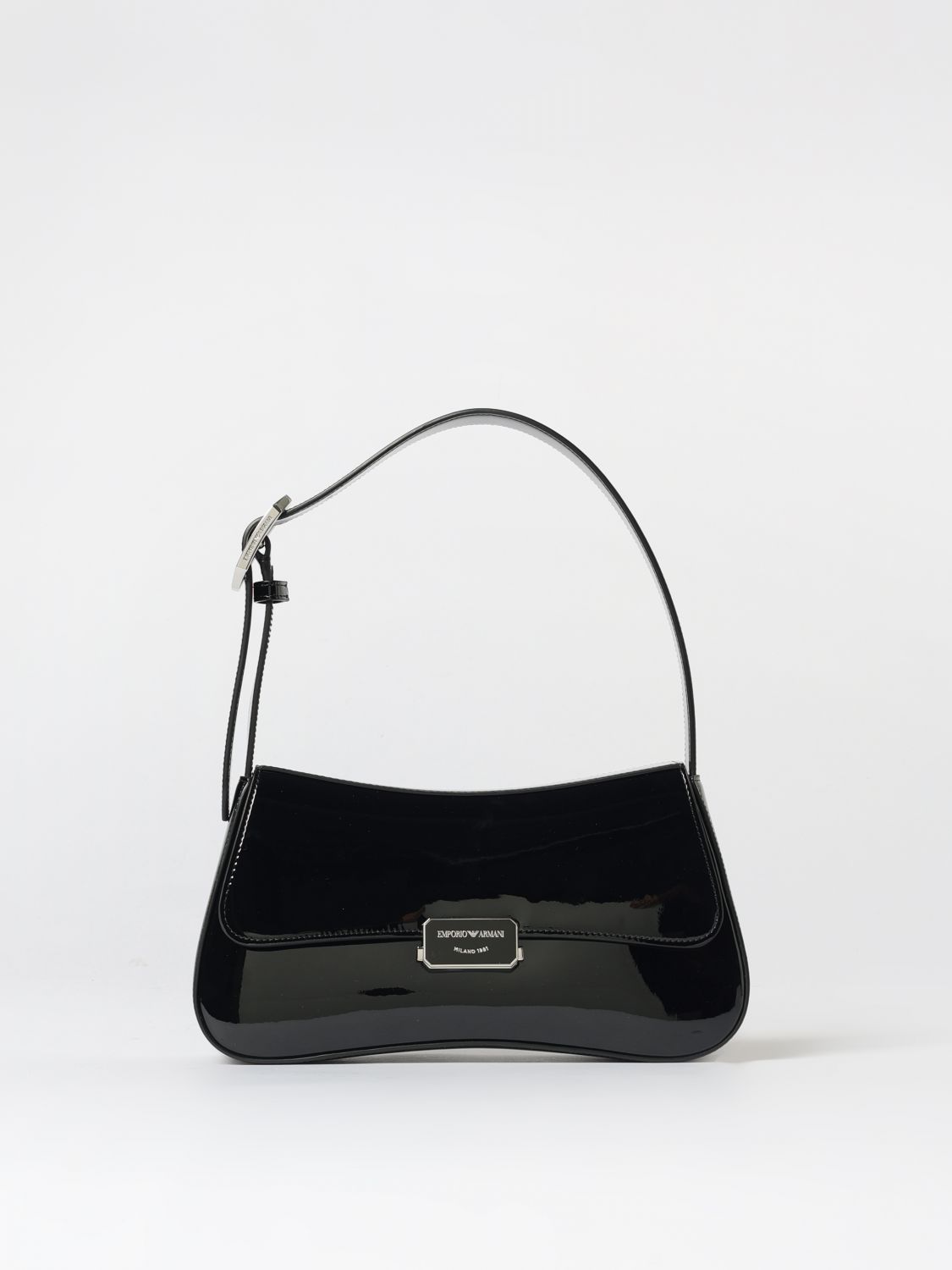 Emporio Armani Patent Faux Leather Shoulder Bag In Black