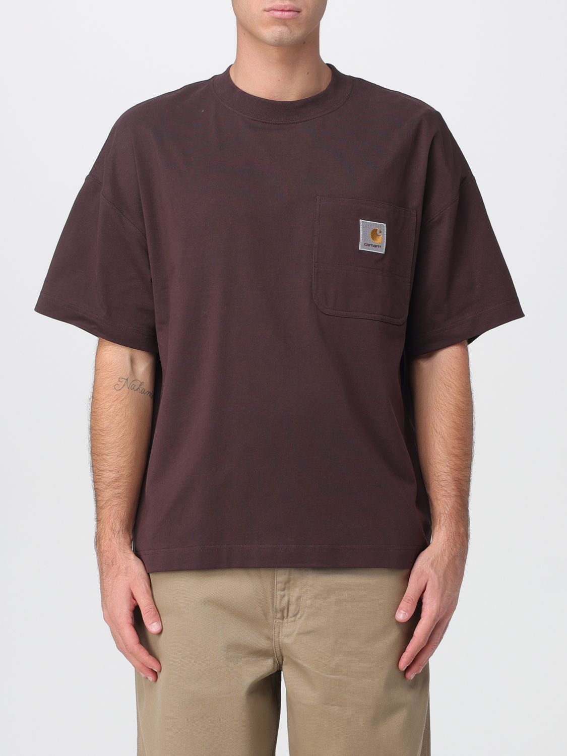 Carhartt Brown Round Neck Logo Patch T-shirt In Brown