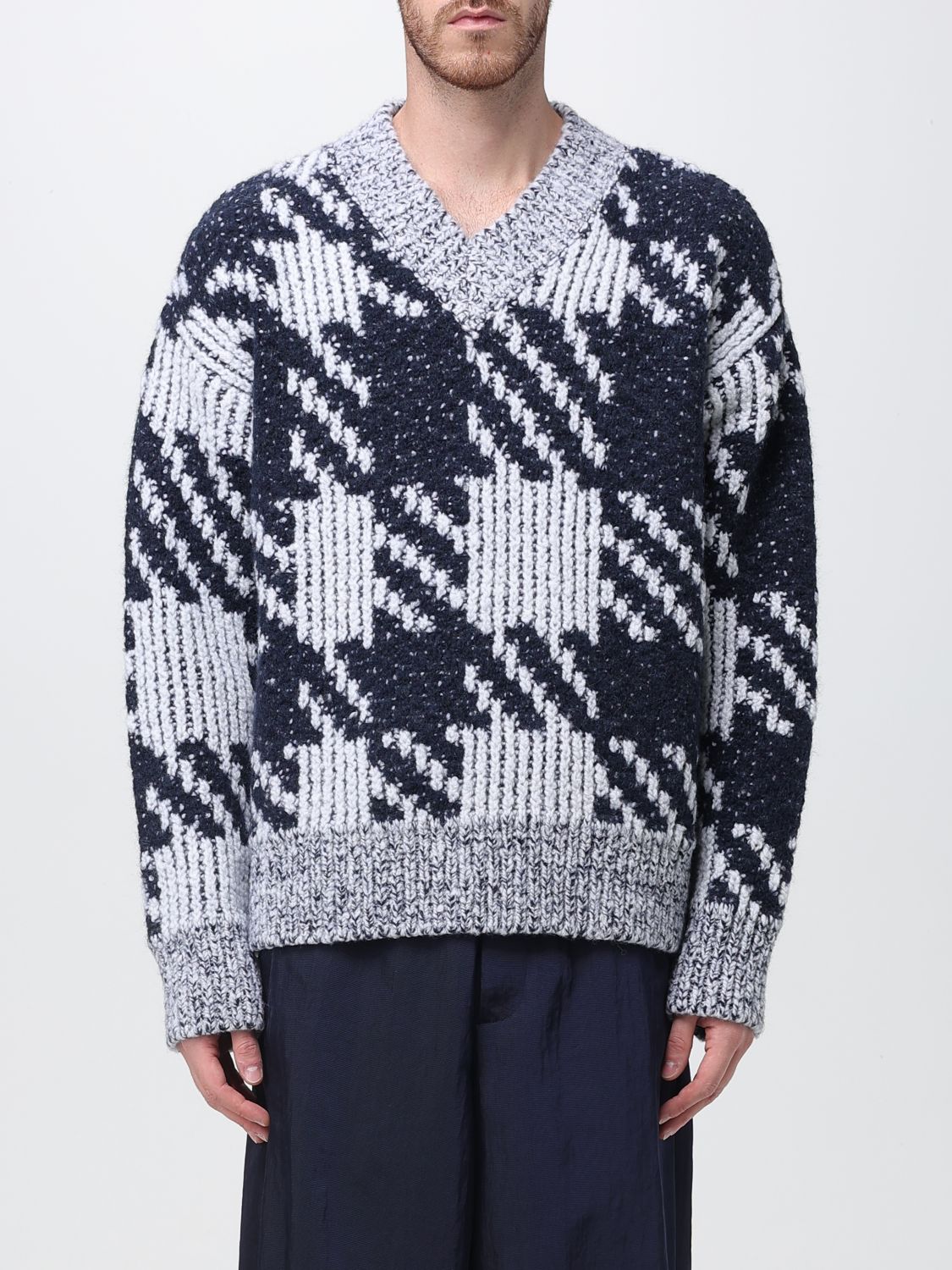 Dries Van Noten Check Wool-blend Sweater In Blue