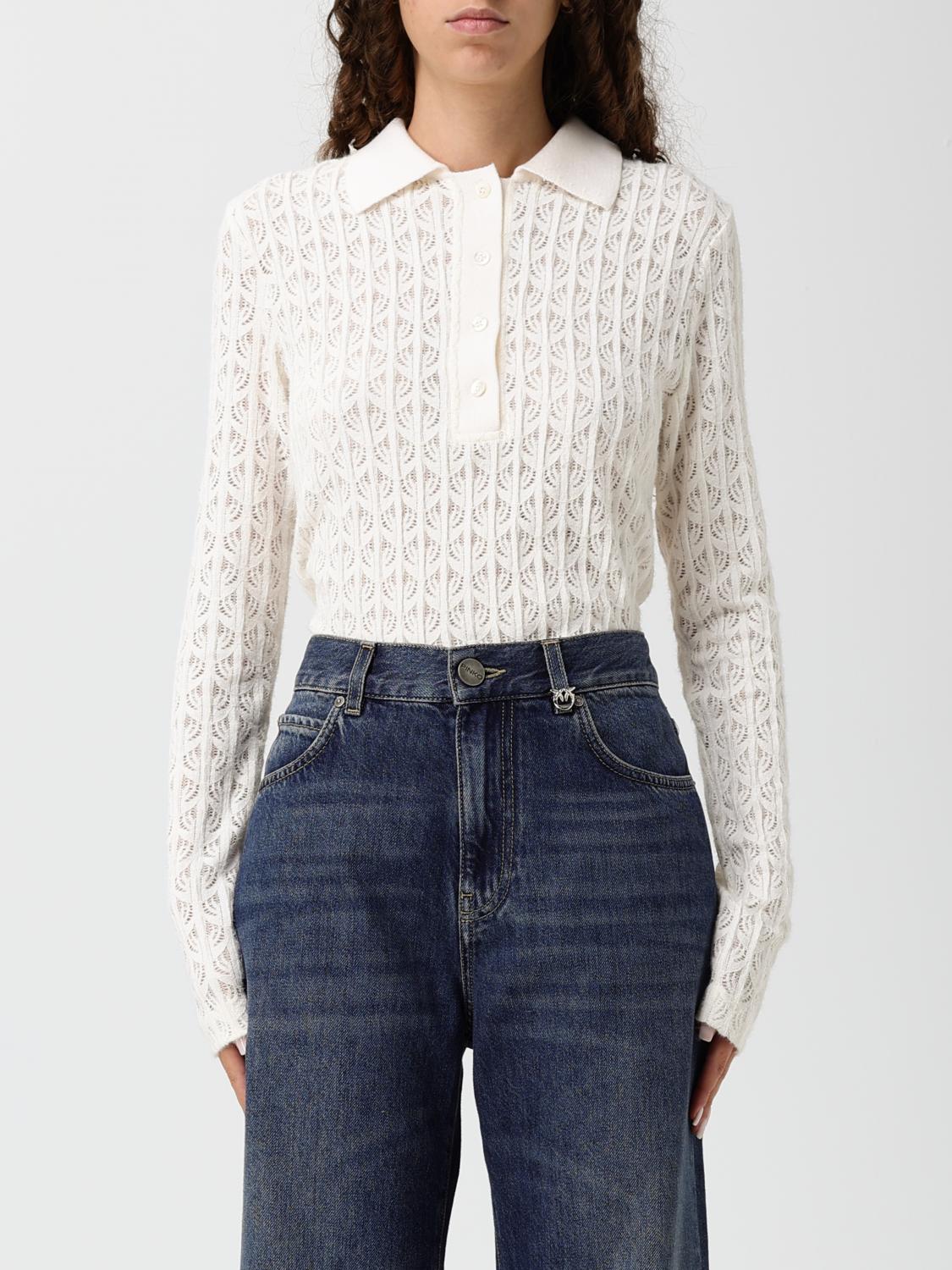 Pinko Intricate Lace Panel Bodysuit With Polo Collar In Multi