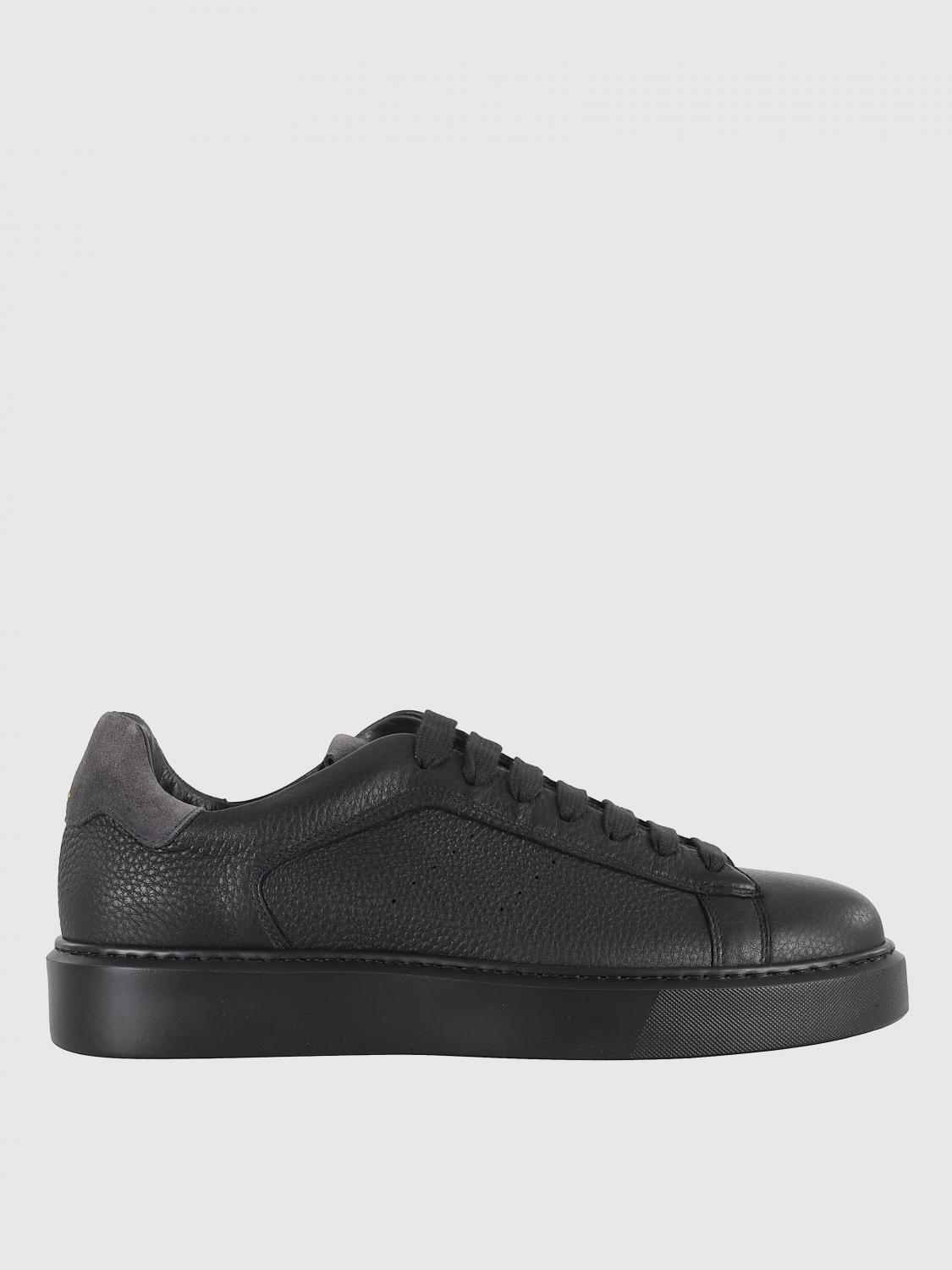 Doucal's Black Tumbled Leather Sneakers With Suede Heel In Black