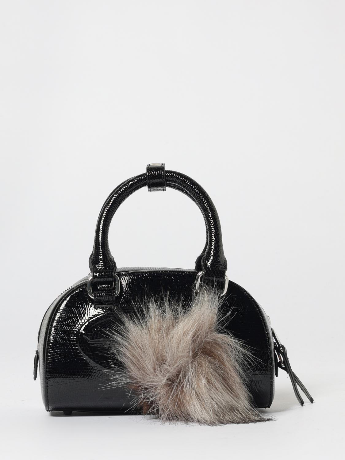 Diesel Women 1dr Dome Leather Shoulder Bag With Croco Effect In Black