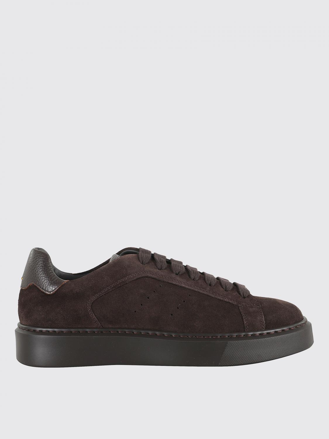 Doucal's Suede Brown Sneakers With Garnet Leather Accents In Brown