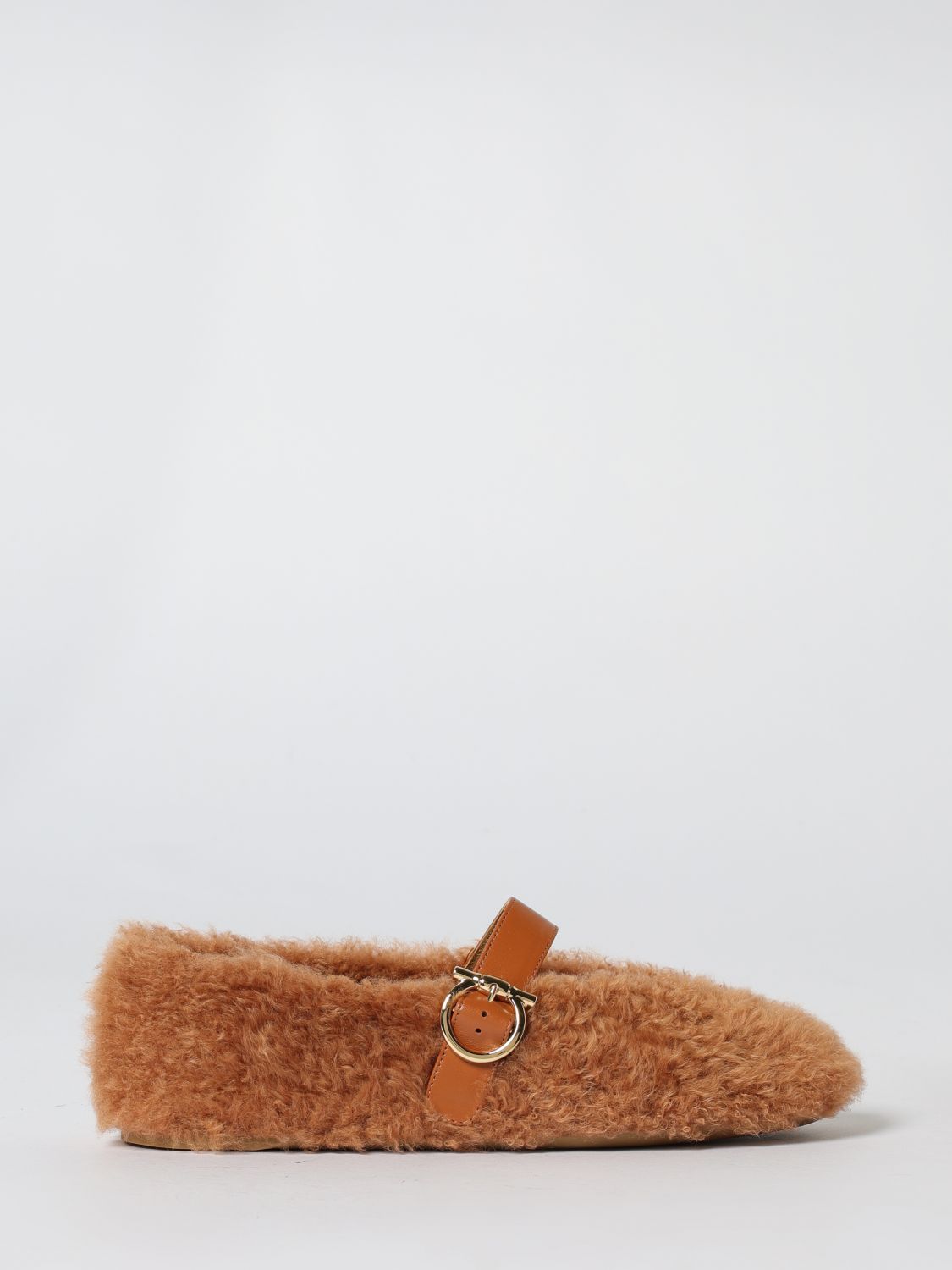 Ferragamo Teddy Ballets In Brown